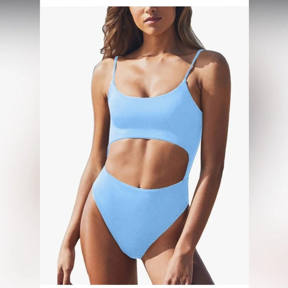 Meyeeka Womens Scoop Neck Cut Out Front Lace Up Back High Cut Monokini - Picture 2 of 11